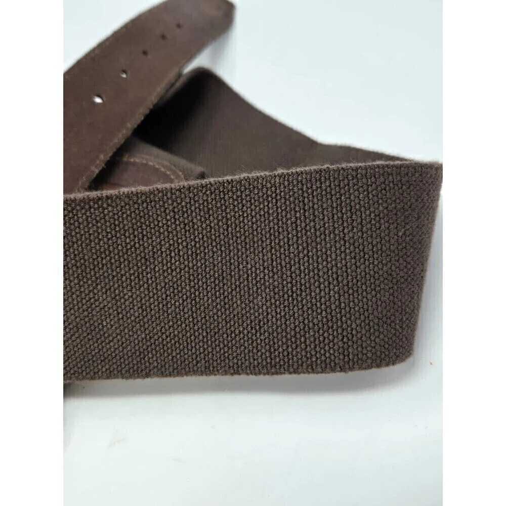 TALBOTS WIDE STRETCH LEATHER STATEMENT BELT COCO BROWN BRASS BUCKLE WOMEN OS